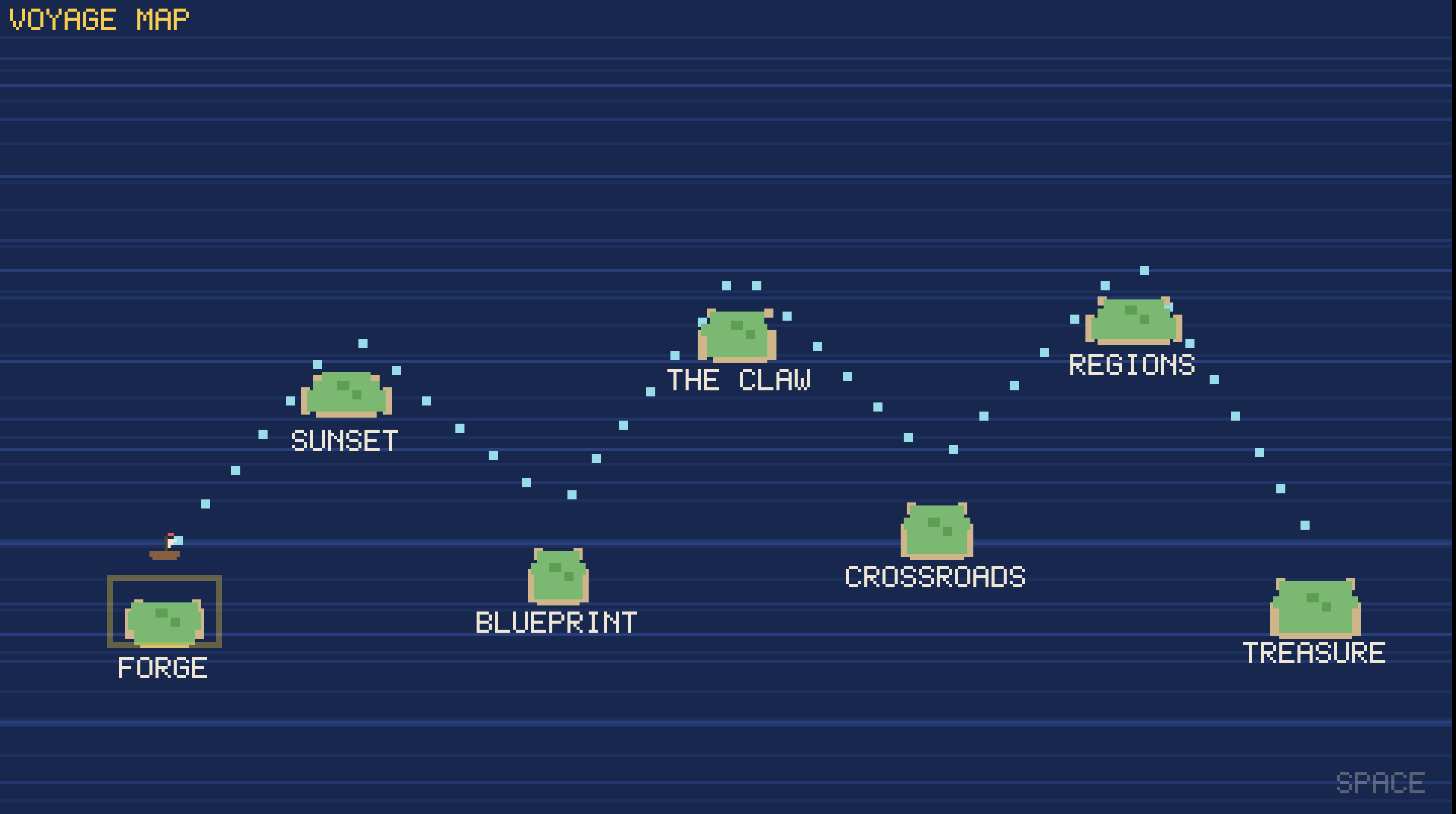 Voyage map showing seven islands